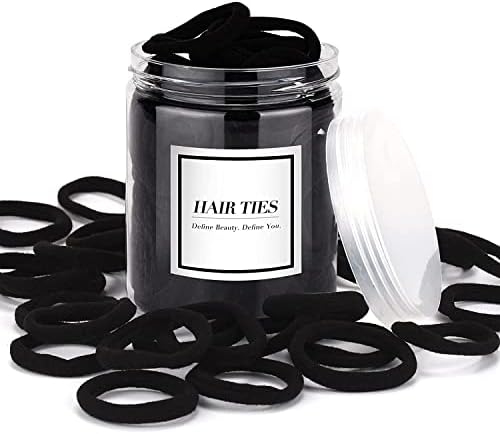 iFwevs 50PCS Black Hair Ties,Cotton Seamless Ponytail Holders,No Damage Elastics Hair Bands for Thick Heavy &Curly Hair by iFwevs