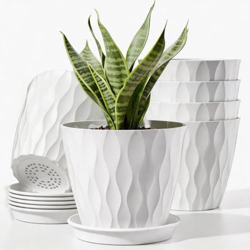 6 Pack Plant Pots with Drainage Holes, 4 Inch Plastic Indoor Flower Pots, Succulent Pots for Orchids, Violets, Succulents, Herbs and Other Small Plant, White by Unknown