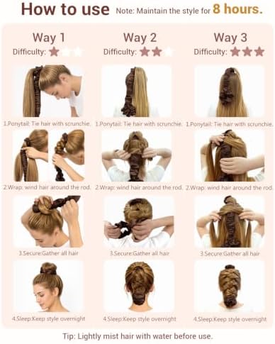 BONNET QUEEN Large Satin Heatless Hair Curler for Long Thick Hair, All-in-One Overnight Curling Rod, Heatless Curls Bun with Built-in Scrunchies, Day-to-Night Styling for Sleep, Travel & Gym, Brown - Image 5