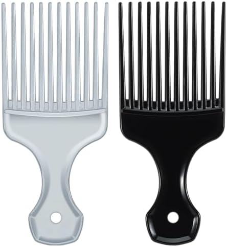 SIMPOR 2 Pcs Hair Pick Comb, Wide Tooth Lift for Hair Styling Detangling, Plastic Afro Pick for Women Men (Silver, Black) by SIMPOR