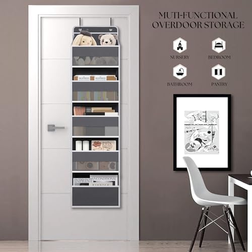TYMENSH Over the Door Organizer for Bedroom Bathroom Pantry, 5 Shelf Gray - Image 2