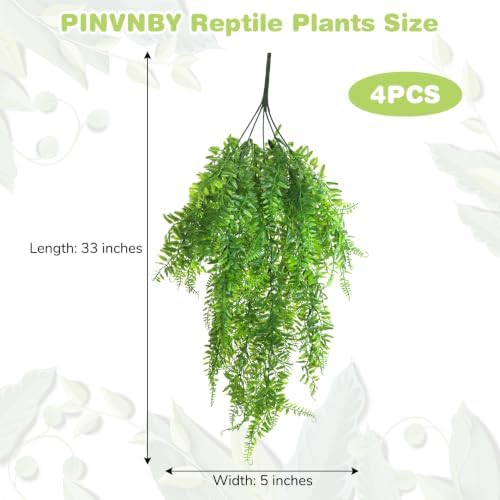 PINVNBY Reptile Plants Hanging Fake Vines Boston Climbing Terrarium Plant with Suction Cup for Bearded Dragons Lizards Geckos Snake Pets Hermit Crab and Tank Habitat Decorations (4 Pack) - Image 2