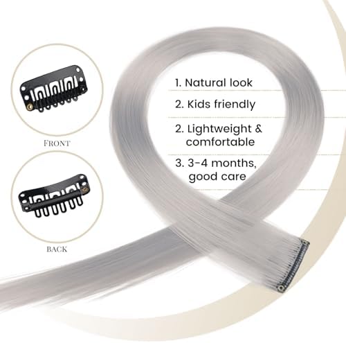 10 Pcs Silver Colored Clip in Hair Extensions 22 Inch - Image 4