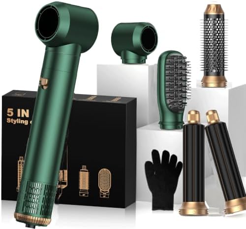 OKWRAP 5-in-1 Hot Air Styler & Blow Dryer Brush Set - 700W Gentle Temperature Hair Multi-Styler with Auto-Wrap Curlers & Round Brush for Fine, Thin, or Damaged Hair, 100-120V US Outlet Only by OKWRAP