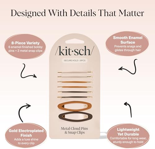 Kitsch Gold Metal Bobby Pins & Snap Clips For Hair -Sedona, 8pcs - Image 4