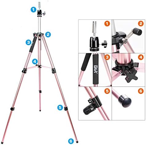 GEXWORLDWIDE GEX 63" Heavy Duty Mannequin Tripod Stand Wig Stand for Wig Mannequin Head Training Doll Manikin Head for Cosmetology Hairdressing with Travel Bag (Rose Gold) - Image 2