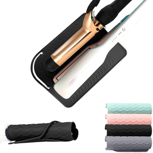 Flat Iron Heat Resistant Silicone Mat for Curling Iron, Hair Straightener Heat Pad, Curling Iron Sleeve, Travel Case Heat Resistant and Other Hair Styling Tools, for Counter, 9 x 6.5 in, Black by UORNERI