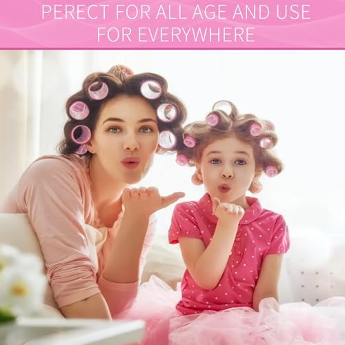 Hair Rollers, 12 Pack Self Grip Salon Hairdressing Curlers, DIY Curly Hairstyle, Large Rollers 1.57In Pink - Image 7