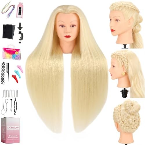 28 Inch Mannequin Head with 80% Human Hair Face Mannequin Head for Hair styling Practice - Curling, Braiding, Cutting Multiple Hair Colors with Table Clamp Stand for Kids and Professionals by LADYWOW