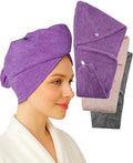 Textila 100% Cotton Hair Wrap Towels for Women (Pack of 3, Plum, Pink & Grey) – Soft & Absorbent Turban Towels for Long, Curly, Frizz-Prone Hair by TEXTILA