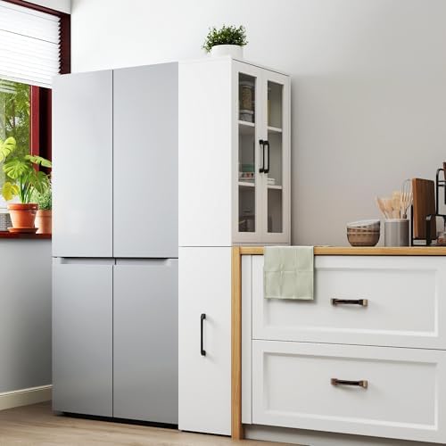 4-Tier Glass Door Display Storage Cabinet Pull-Out Kitchen Pantry,White - Image 3