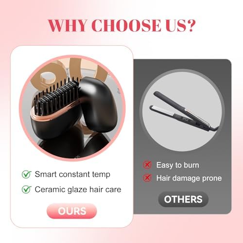 Mini Hair Straightener Portable 2026 Cordless Curling Iron Small Flat Steam Hair Straightener Brush Travel Hot Styling Tools for Women Wireless Tiny Ceramic Hairdressing Comb Size - Image 6