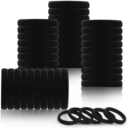 80pcs Black Thick Hair Ties for Women, 2.36 IN Large No Metal Ponytail Holders, Heavy Duty Elastic Hair Bands, Durable No Damage Hair Elastics for Thick & Curly Hair, Strong Hold by LuSeren