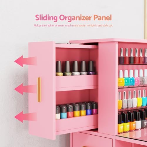 Kikihouse Nail Desk Manicure Table with Dust Collector & Glass Top (Pink) - Image 5