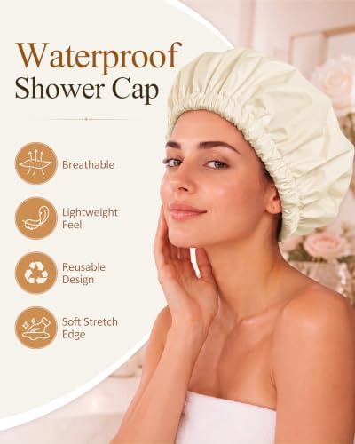 Edoneery Shower Caps for Women Reusable Waterproof, Shower Hair Cap - Image 3