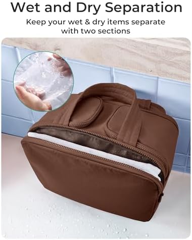 BAGSMART Travel Toiletry Bag, Puffy Toiletry Bag for Women, Wide-open toiletry bags for traveling, Large Travel Cosmetic Makeup Bag Organizer for Accessories,Toiletrie (Coffee Brown) - Image 5