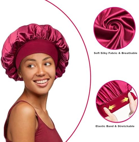 12 Pieces Silk Bonnet for Women Curly Hair Satin Bonnet Hair Wrap for Sleeping Cap with Tie Band (Multicoloured1) - Image 2