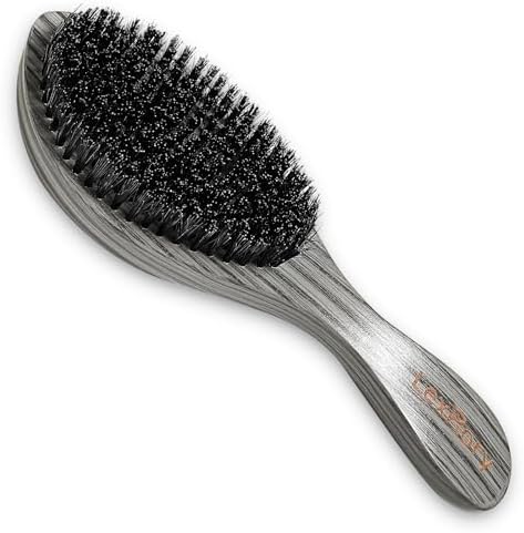 Boar Wave Brush for Men - Medium Hard Brush 360 Waves for Black Hair -Gray by MANSHION