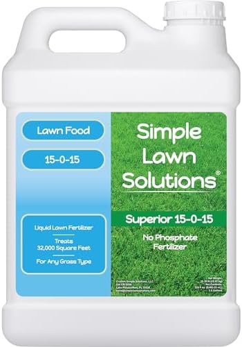 Superior 15-0-15 Liquid Lawn Fertilizer - Lawn Food for Growth & Green - Nitrogen, Potassium, Humic, Fish & Seaweed - Any Grass Type- Simple Lawn Solutions - All Season- Concentrate (2.5 Gallons) by SimpleLawnSolutions