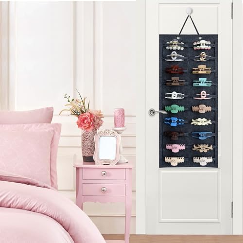 SMUK Claw Clip Organizer for Women, Hanging Mount Hair Clips Holder Organizer for Girls, Hair Bow Claw Clip Stand Storage for Wall, Door, Closet, Horizontal Dark Gray - Image 6