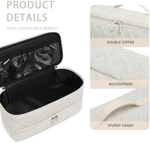 Double-Layer Travel Carrying Case for Revlon One-Step Hair Dryer Brush Volumizer Styler Shark FlexStyle Attachment Portable Storage Organizer Bag Hair Tools Travel Bag (Beige) - Image 3