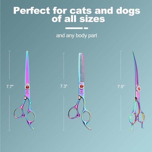 GLADOG 7 Inch Professional Dog Grooming Scissors Kit, 5-in-1 Titanium Coated Pet Grooming Shears Set, Heavy Duty Grooming Scissors for Dogs (Pro Rainbow) - Image 5