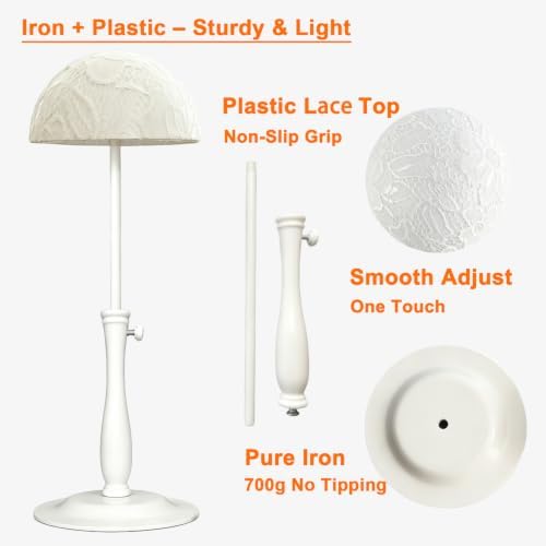 Wig Stand 1PC Iron Base Adjustable 12.6-18.5" White Non-Slip Wig Holder - Image 4