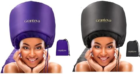 Bonnet Hair Dryer w/A Headband Integrated that Reduces Heat Around Ears & Neck - Hair Dryer Diffuser Cap for Hair Dryer Curly Hair, Speeds Up Drying Time, Deep Conditioning at Home - Set of 2 by GRANTEVA