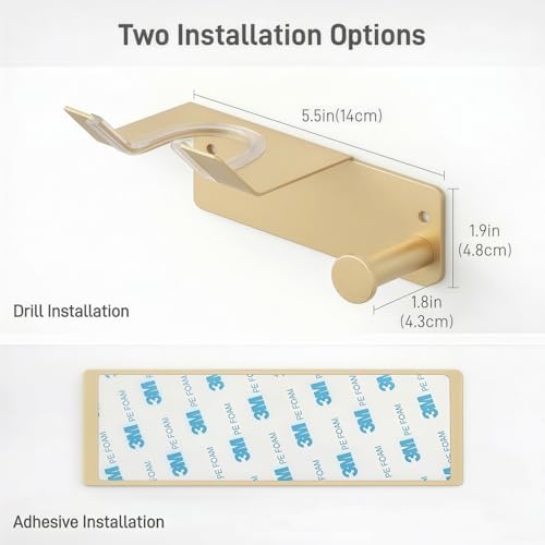 Hair Dryer Holder, Blow Dryer Holder with Cord Hook SUS304 Stainless Steel Wall Mount, Self Adhesive/Screw Space Saving Hairdryer Holder for Bathroom Gold - Image 5