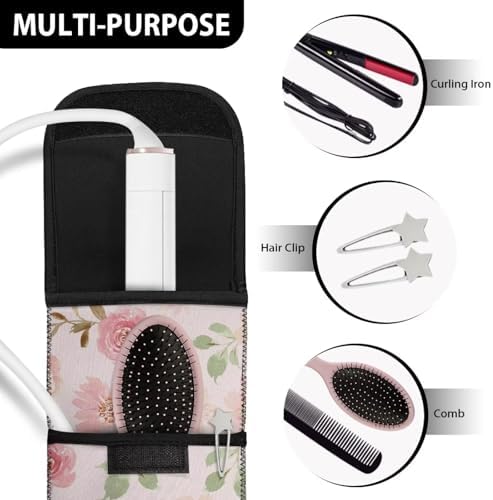 Flashideas Floral Flat Iron Case Curling Iron Organizers and Storage with Pocket Heat Resistant Neoprene Curling Iron Holder Universal Curling Iron Cover Sleeve Hot Tools Travel Bag - Image 4