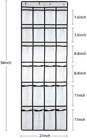 SAVERHO Hanging Shoe Organizer, Over The Door Shoe Organizer with 24 Mesh Large Pockets Door Shoe Rack for Men Women Kids Hanging Door Shoe Holder Size:58x21 Inch (White-2pack) - Image 2