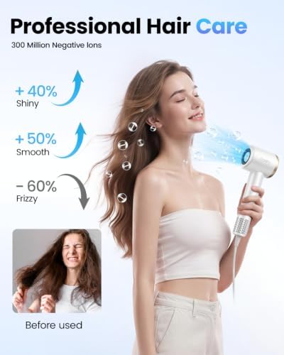 CONFU Hair Dryer with Diffuser for Curly Hair, 300M Ionic Blow Dryer, 110,000 RPM Magnetic Concentrator, 5X Fast Drying, Lightweight & Low Noise Frizz Control for Home Travel Men Women - Image 3