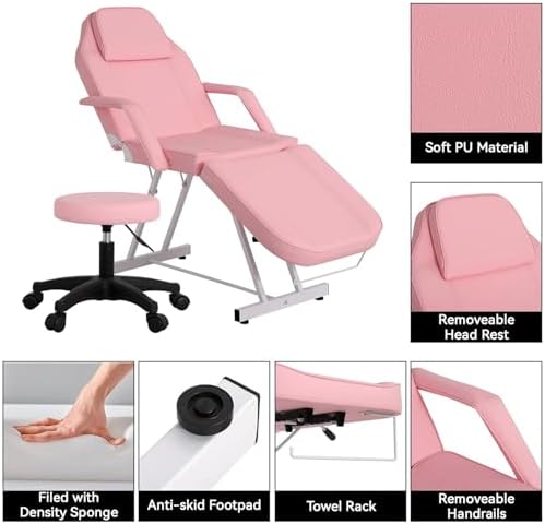 3-Section Spa Massage Table with Hydraulic Stool, 73" Esthetician Bed - Image 3