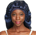 Double Layer Satin Bonnet for Curly Hair Long Bonnet for Braids Medium Navy by Awefeel