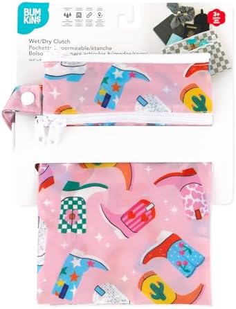 Bumkins Waterproof Wet Dry Clutch Bag for Baby, Travel, Swim Suit, Cloth Diapers, Pump Parts, Pool, Gym Clothes, Toiletry, Hook to Stroller, Pack for Daycare, Zip Bag, Packing Pouch, Cowgirl Boots - Image 6