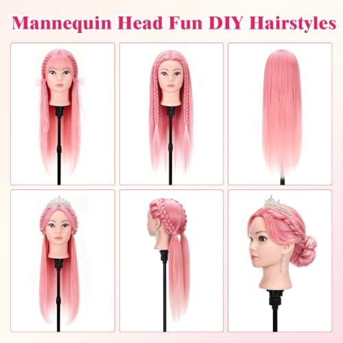 29'' Mannequin Head with Hair,Colorful Hair Mannequin Doll Head Pink Ombre - Image 3