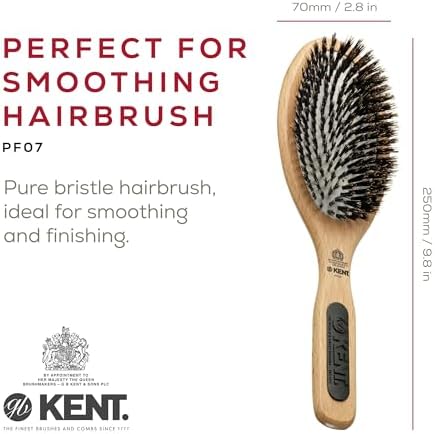 Kent PF07 Extra-Large 100% Boar Bristle and Non-Scratch Nylon Mix Cushion Brush - Wooden Detangling and Oval Smoothing Paddle Brush for Thin Hair - Made in England - Image 2
