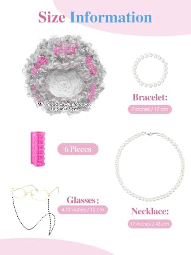 URATOT 5 Pieces Halloween Old Lady Wig Costume Set Grandma Wig Hair Rollers Glasses Chain Necklace Bracelet - Image 4