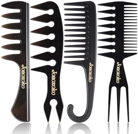 Wide Tooth Comb Set for Men - 4 Pcs Professional Barber Combs with Anti-Static Design, Reduce Hair Pulling for Curly Thick Hair, Textured ABS Black Combs for Travel Salon Home Grooming by joaoxoko
