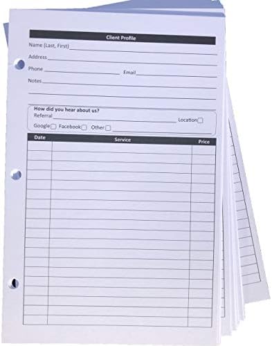 Stylist Binder Insert Cards, Salon Client Profile Cards (100 Pack, 5.5" X 8.5") Client Record Book Hair Stylist, Hairstylist Essentials, Color Formula a5 binder inserts, Made in USA by WhitmanandDaughter