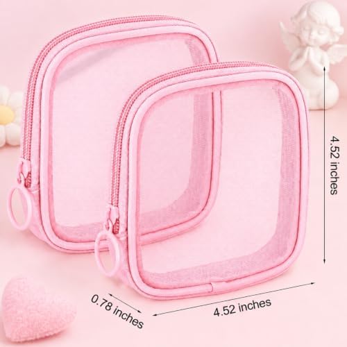 Weewooday 4Pcs Mesh Makeup Bag, Pink, Small, Classic - Image 2