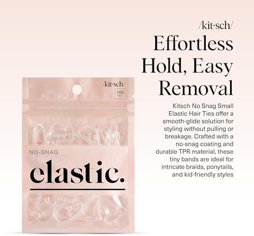 Kitsch No Snag Small Elastic Hair Ties - 1pack, 100pcs (Clear, Black, Brown) | Rubber Bands for Hair - Image 2