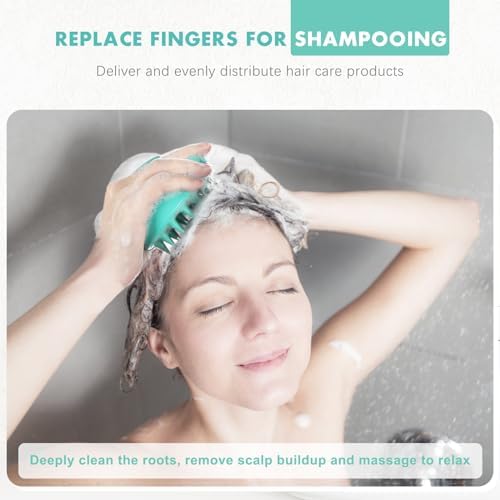 FREATECH Massager Shampoo Brush with Soft Silicone Bristles for Scalp Care, Shower Hair Scalp Scrubber Exfoliator for Dandruff Removal and Hair Growth, Wet & Dry for Men, Women and Kids, Green - Image 5
