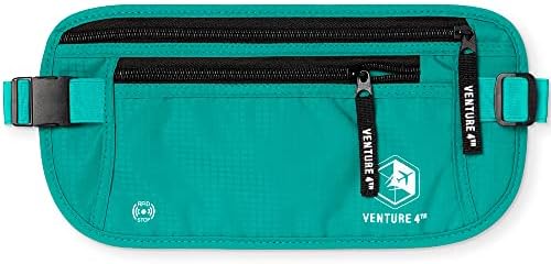 VENTURE 4TH Travel Money Belt, RFID Blocking Passport Holder - Turquoise by VENTURE4TH