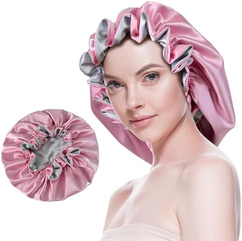 Silk Bonnet for Sleeping Satin Bonnets Double Layer Reversible Hair Cap Bonnet for Women Long Curly Braid Hair (Pink) by BeutyMe
