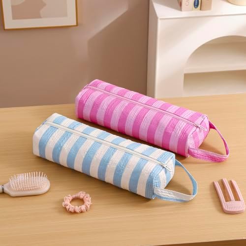 RSRSLEII Striped Hair Tools Travel Bag, Portable&Foldable, Blue&White - Image 7