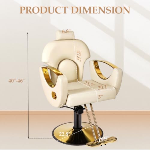 Beige Reclining Salon Barber Chair for Hair Stylist, Professional Hair Stylist Chairs with Heavy Duty Hydraulic Pump, All Purpose Styling Hairdresser Braiding Shampoo Chair for Spa Home Euipment - Image 2