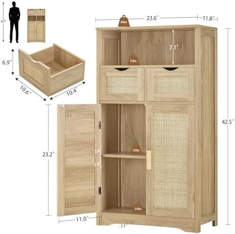 Iwell Bathroom Storage Cabinet with 2 Drawers, Small Kitchen Pantry Cabinet - Image 3