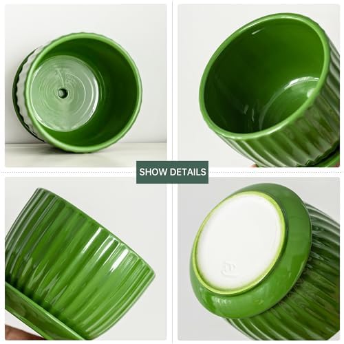 Green Plant Pots,Ceramic Planters with Drainage Holes & Saucers Set of 3 - Image 4