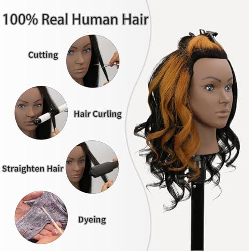 18" Mannequin Head Human Hair 100% Real Human Hair Mannequin Head Cosmetology Makeup Doll Training Head With Table Clamp Stand for Curling, Cutting Dyeing & Hairdresser School Training - Image 4